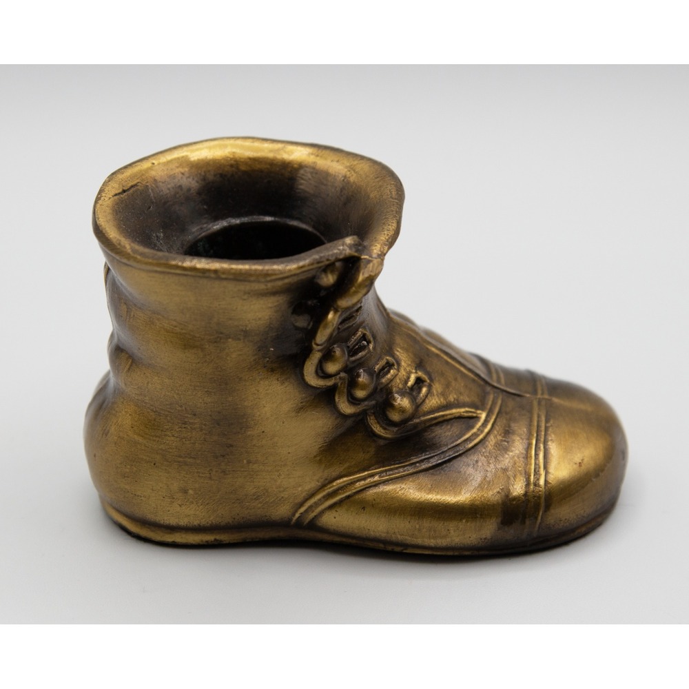 Vintage Brass Baby Shoe Figurine Metal Boot Planter Paperweight Decorative Art